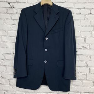Canali Mens Wool Solid Navy Three Button Long‎ Sleeve Blazer Jacket Size 48R